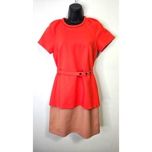 Victoria Beckham Belted Mini Dress Sz 2 Color Block Orange Nude Designer Luxury